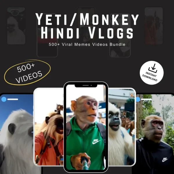 500+ VEO 3 Hindi Monkey & Yeti Vlog Bundle| Viral AI Animal Reels |  TikTok Instagram |  YouTube Shorts
